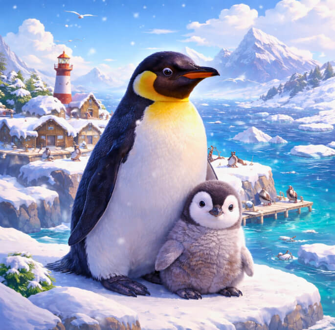 Penguin Isle MOD APK with relaxing in snowy island