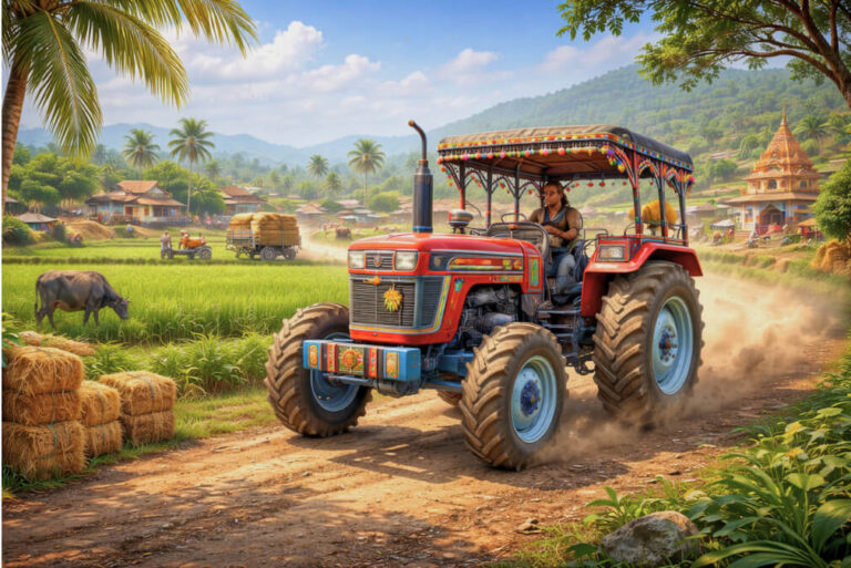 Rural tractor driving on village road - Indian Tractor Simulator