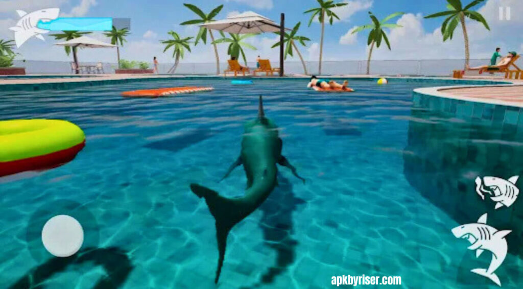 View of shark in pool - Shark Ravage MOD APK (All Unlocked)
