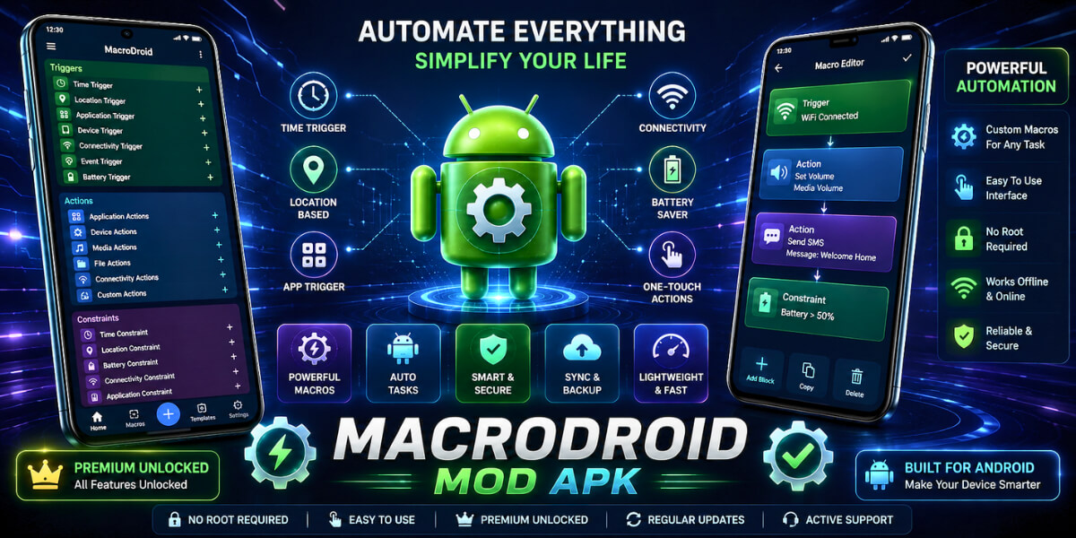 MacroDroid MOD APK (Premium Unlocked/No Ads) Free Download 1 Macrodroid Mod APK - Download Free Premium Unlocked Version