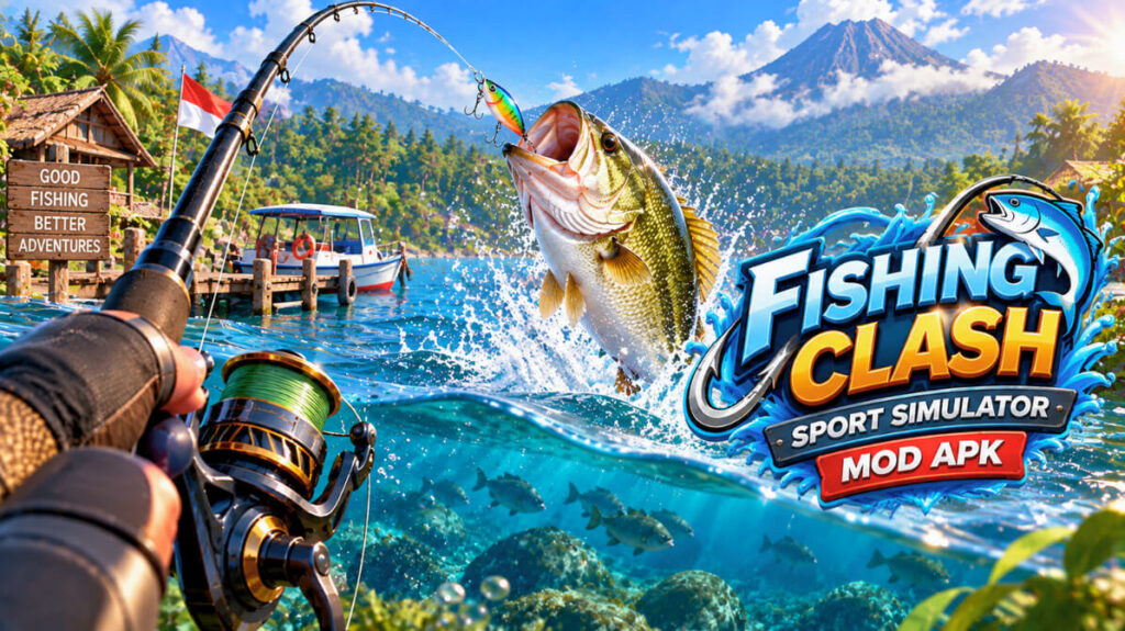 Fishing Clash Sport Simulator MOD APK with fishing rod and trophy
