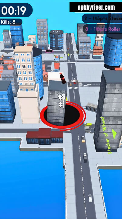 hole.io playing scene with objects
